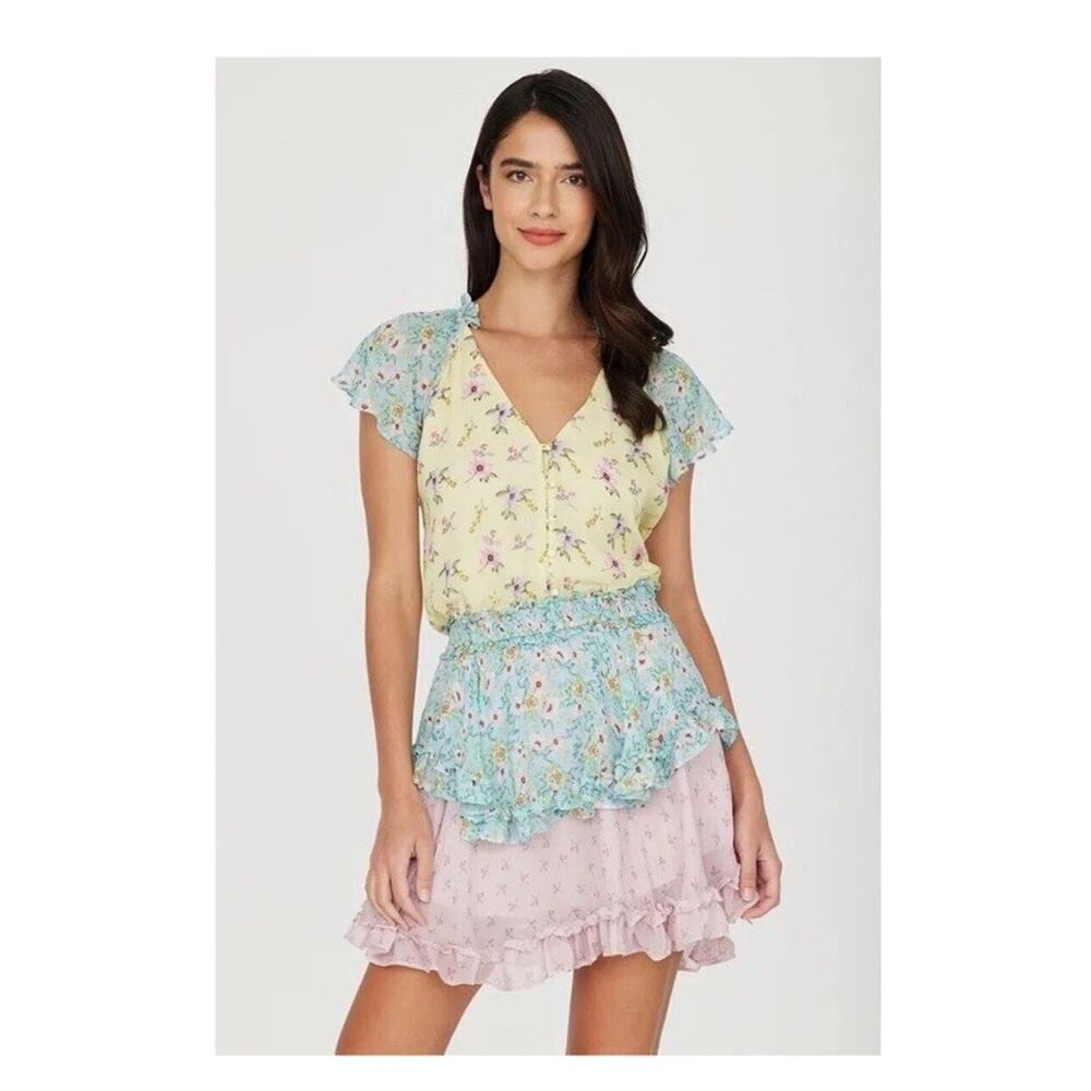 Yumi‎ Kim Milly Dress XS Floral Willlow Garden Patchwork Ruffle Mini Dress